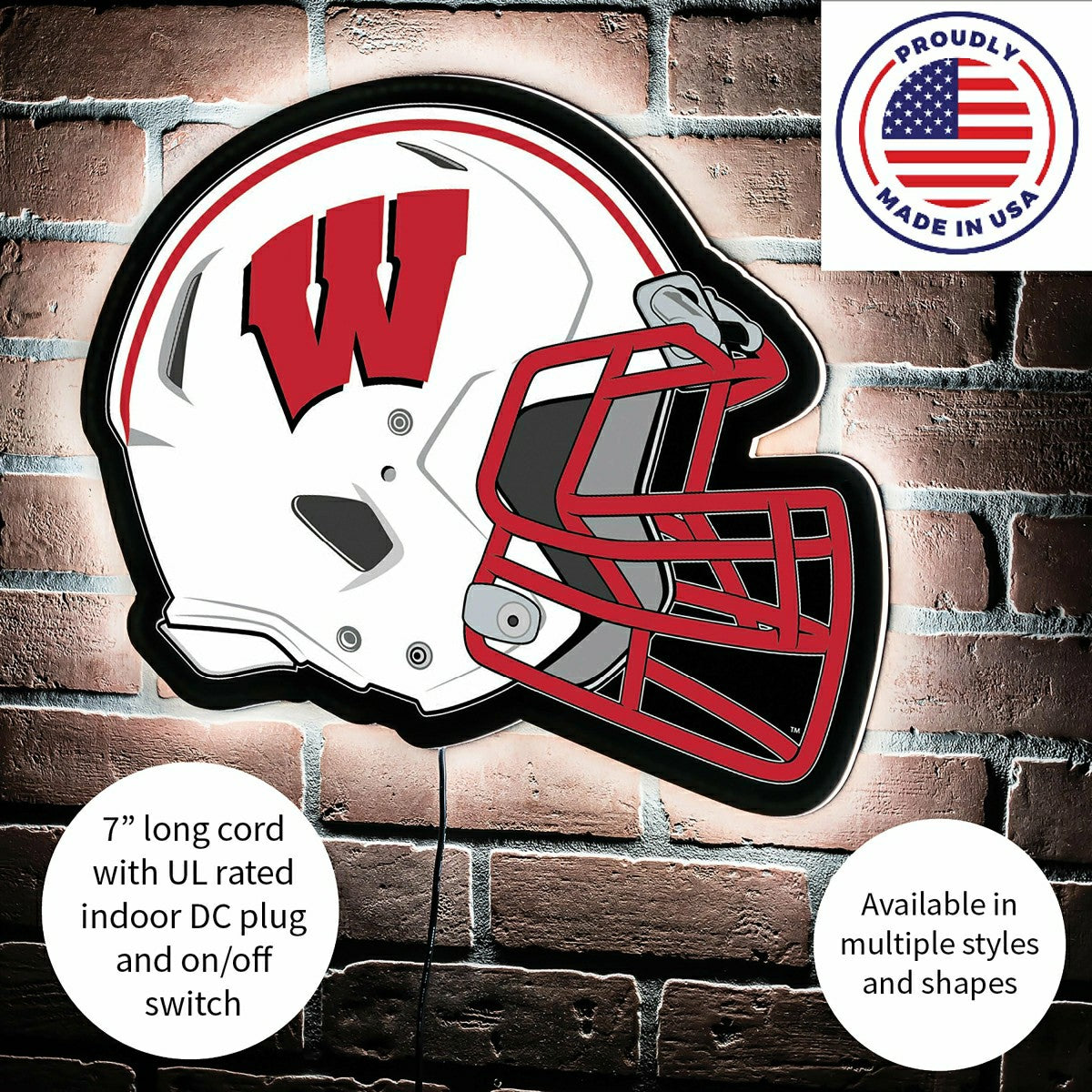 LED Wall Decor, Helmet, University of Wisconsin-Madison - Collegiate Home