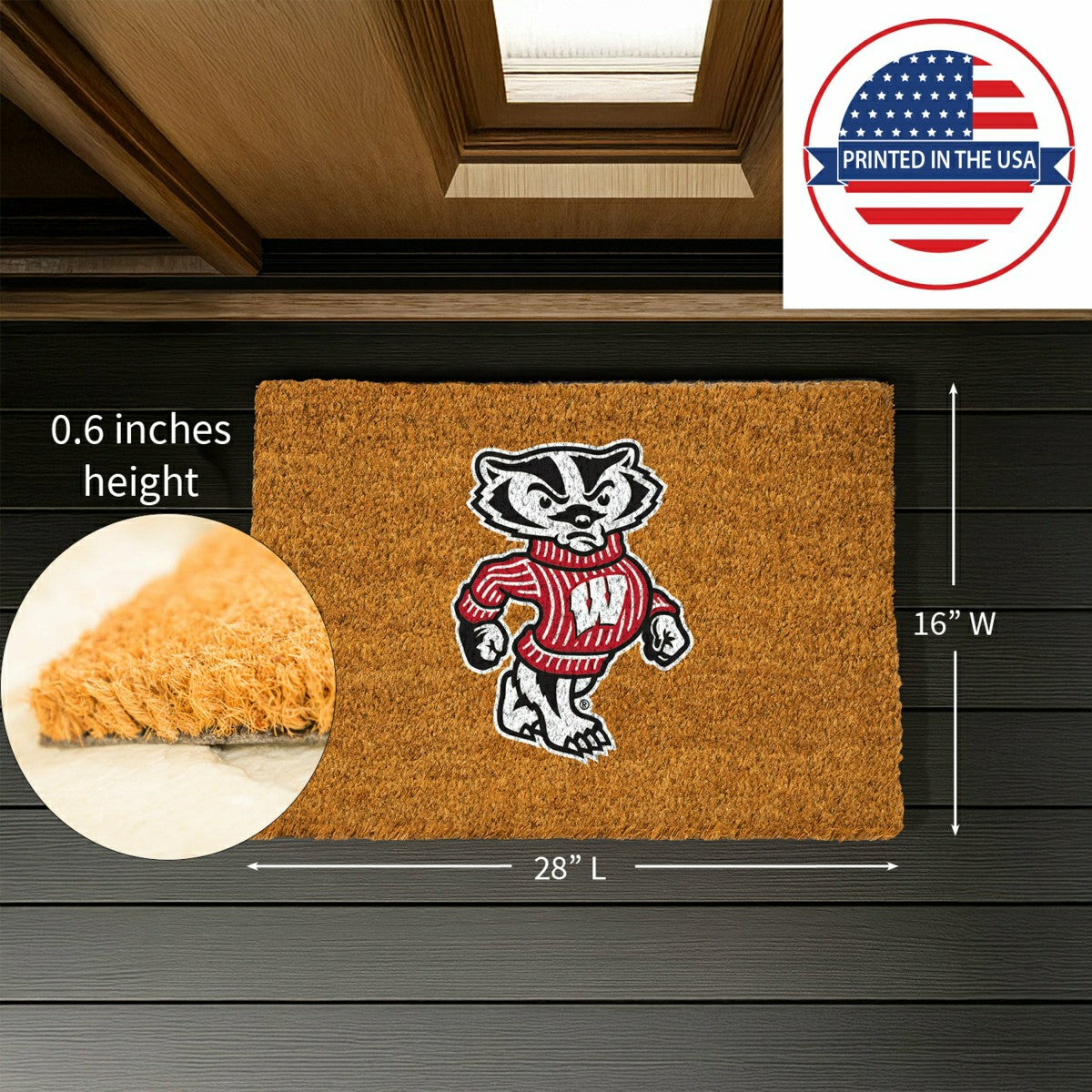 Coir Mat, 16"x28", University of Wisconsin-Madison - Collegiate