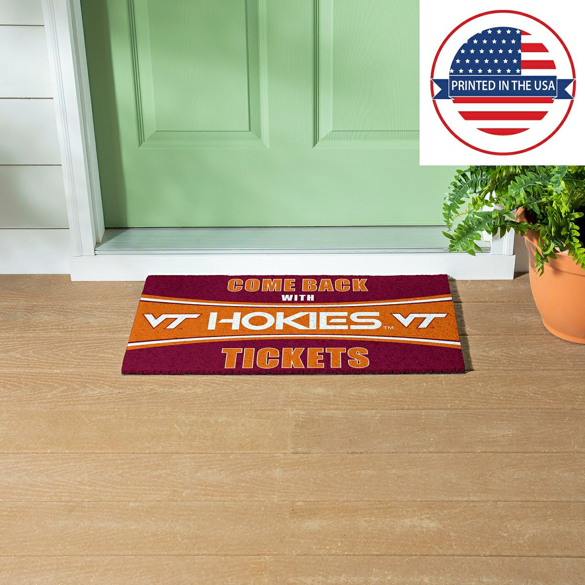 28" x 16" PVC Trapper Mat, Come Back with Tickets, Virginia Tech - Collegiate