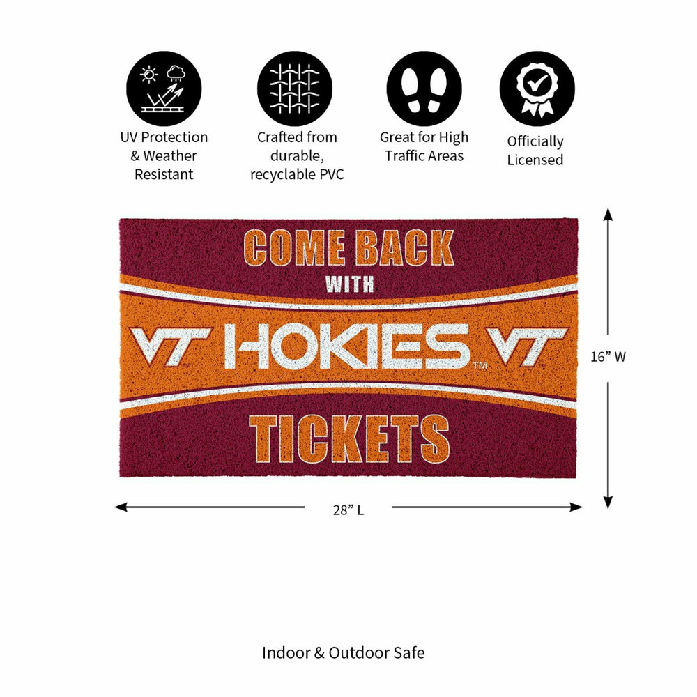 28" x 16" PVC Trapper Mat, Come Back with Tickets, Virginia Tech - Collegiate