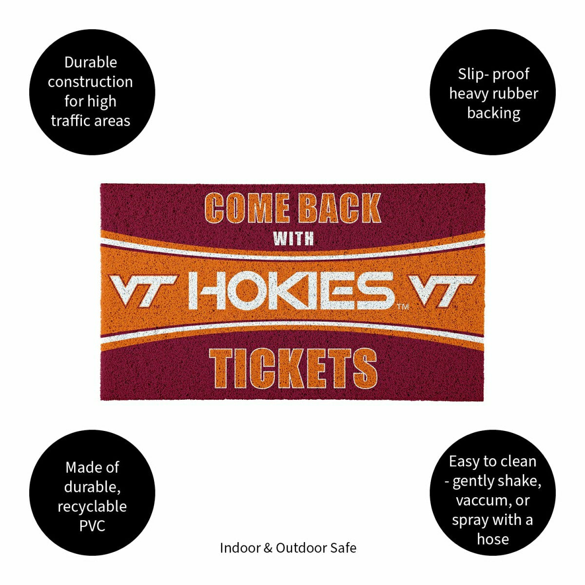 28" x 16" PVC Trapper Mat, Come Back with Tickets, Virginia Tech - Collegiate