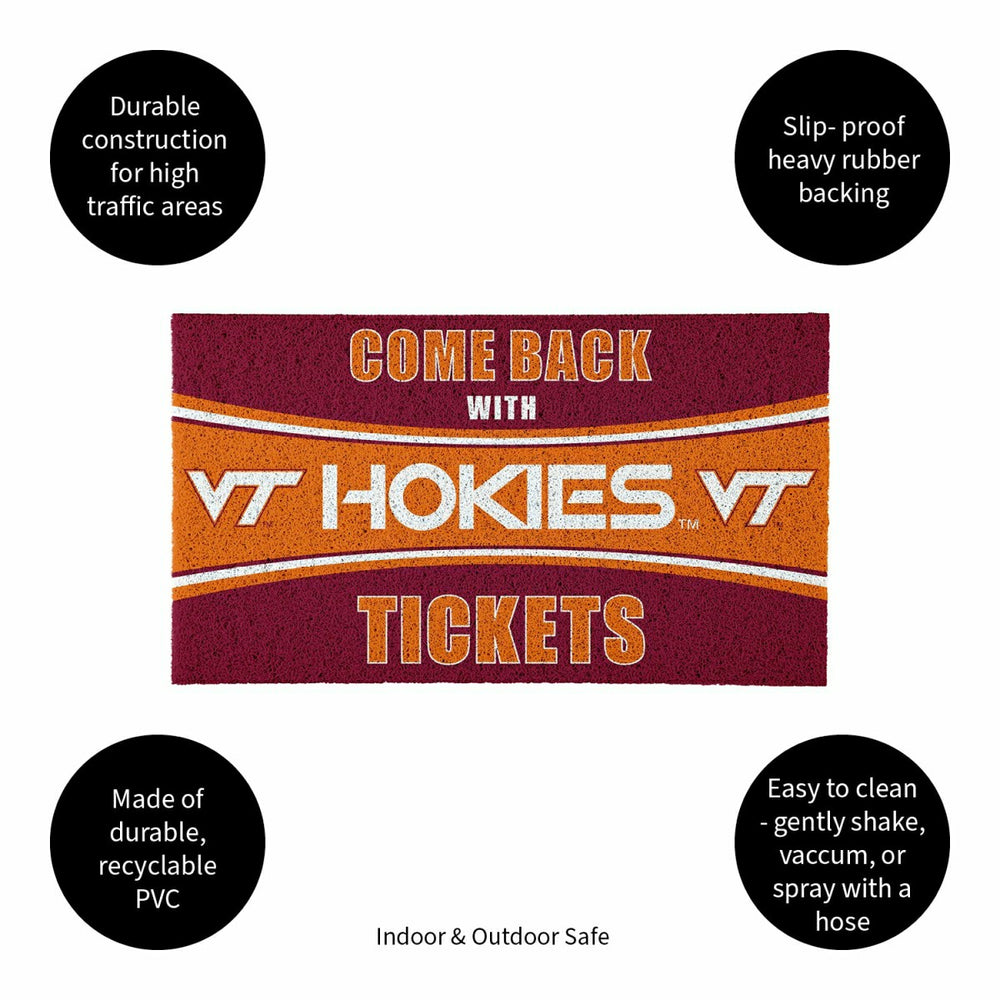 28" x 16" PVC Trapper Mat, Come Back with Tickets, Virginia Tech - Collegiate