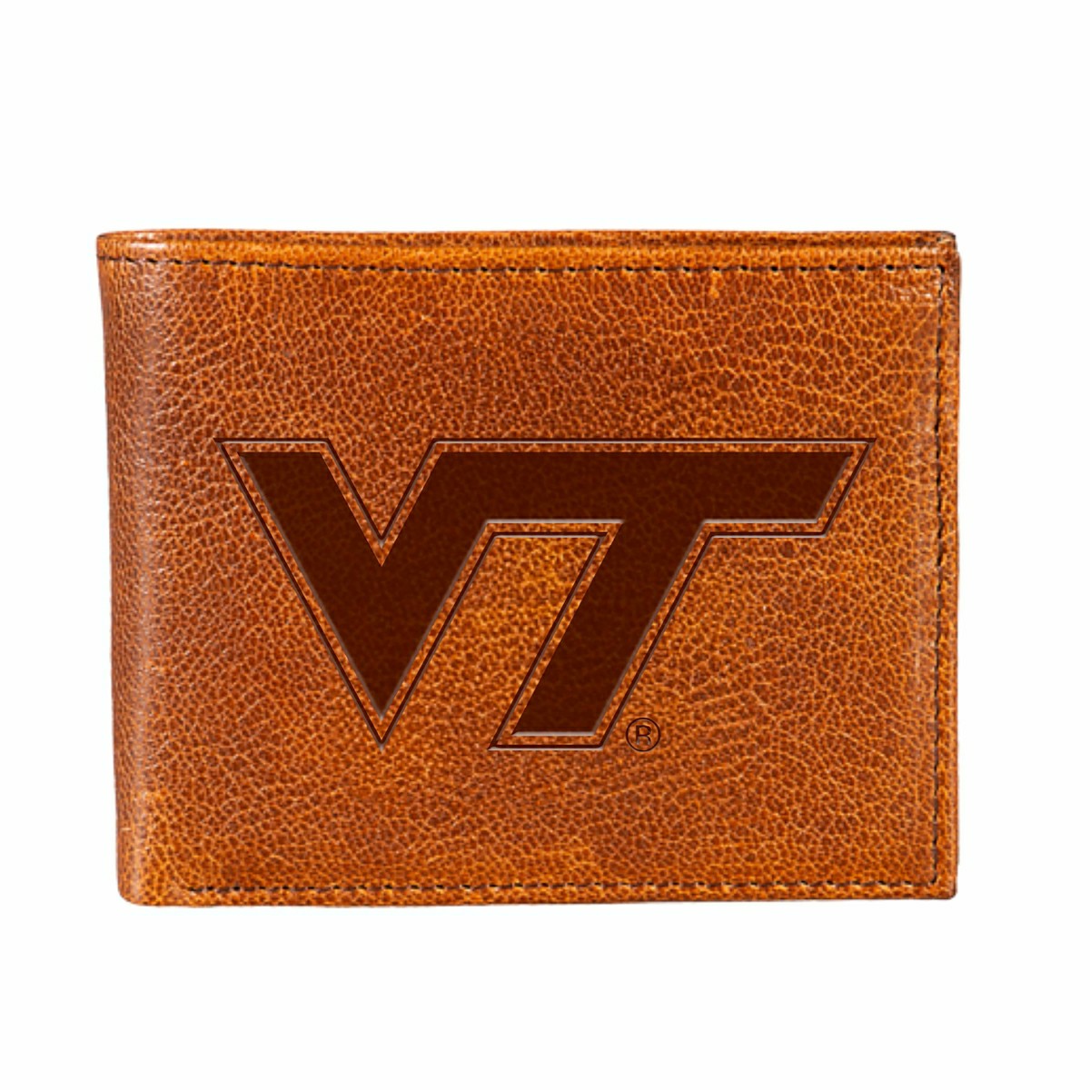 Virginia Tech, Embossed 100% Genuine Tumbled Leather Passcase Bi-Fold  - Collegiate Home