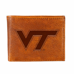 Virginia Tech, Embossed 100% Genuine Tumbled Leather Passcase Bi-Fold  - Collegiate Home
