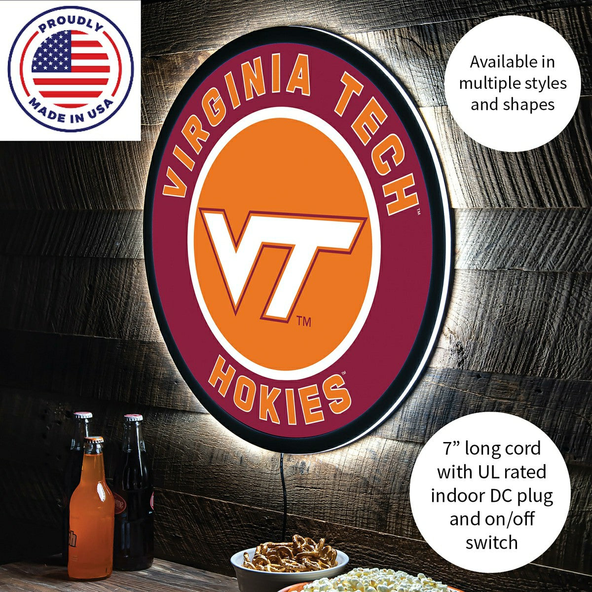 LED Wall Decor, Round, Virginia Tech - Collegiate Home
