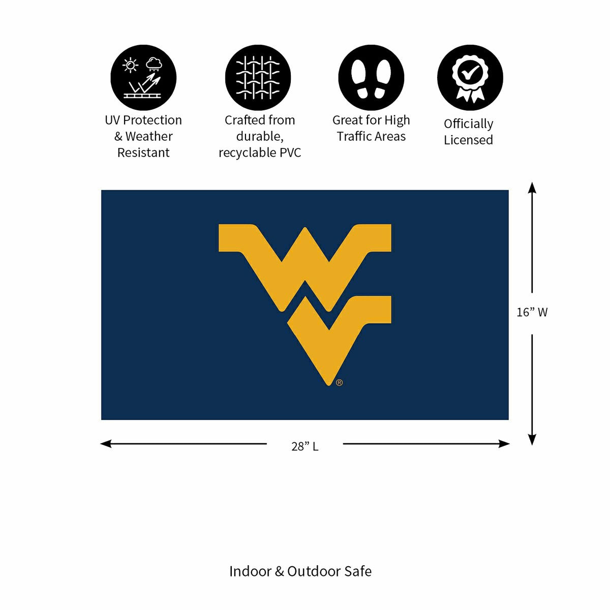Full Color PVC Mat, 16" x 28", West Virginia University - Collegiate