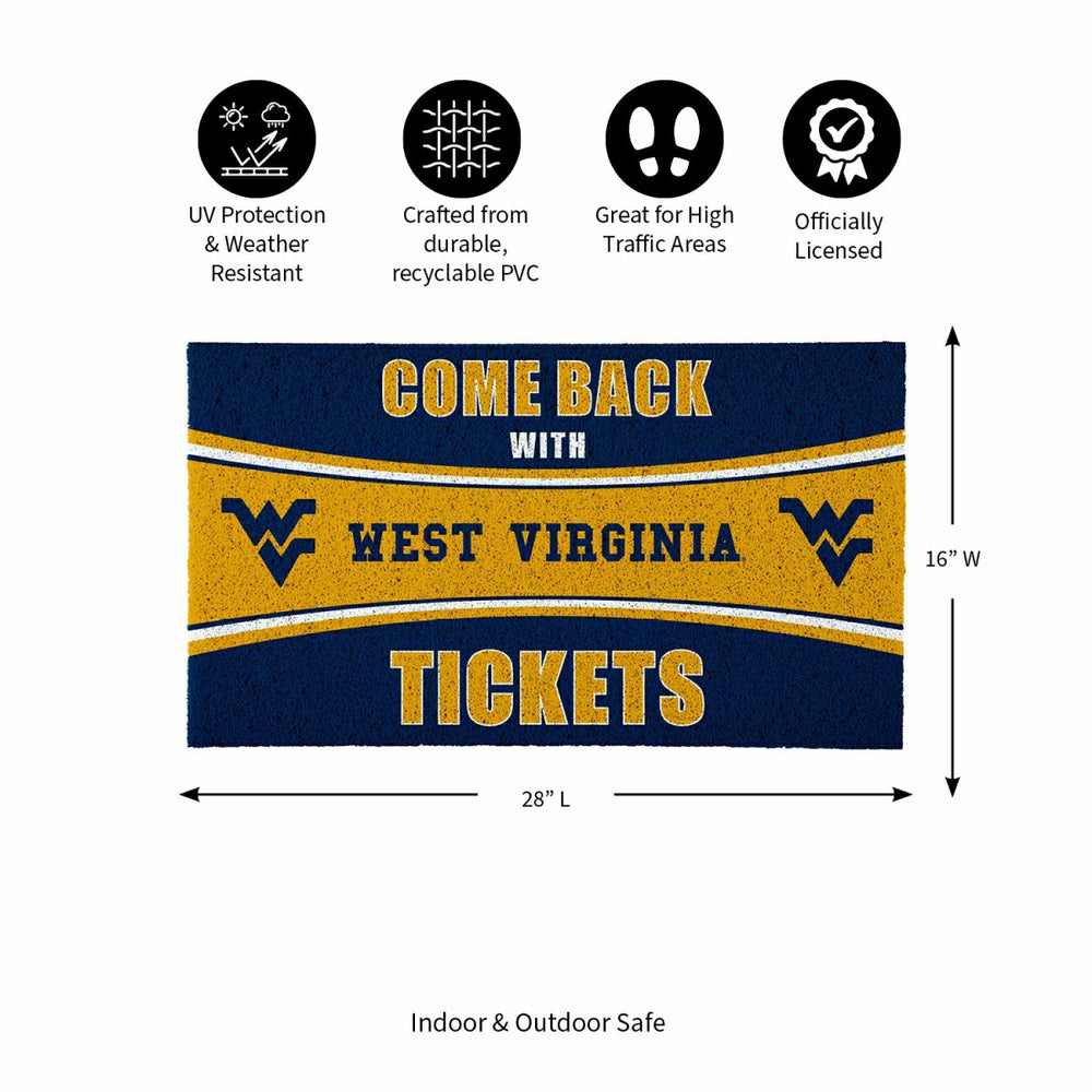 28" x 16" PVC Trapper Mat, Come Back with Tickets, West Virginia Unive - Collegiate