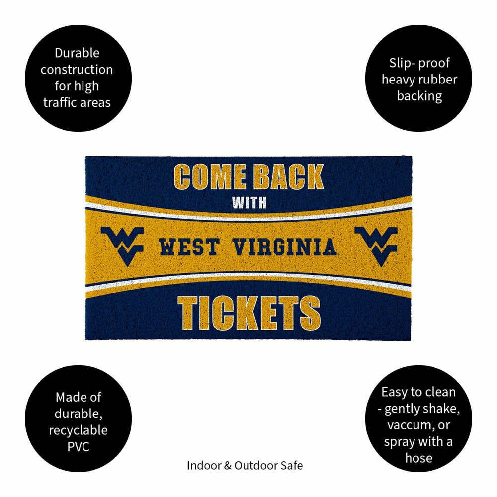 28" x 16" PVC Trapper Mat, Come Back with Tickets, West Virginia Unive - Collegiate
