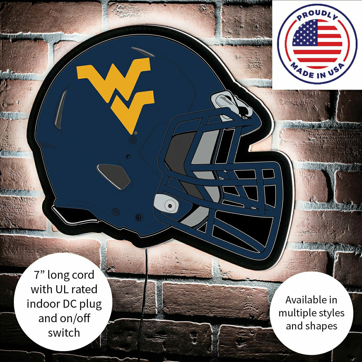LED Wall Decor, Helmet, West Virginia University - Collegiate Home