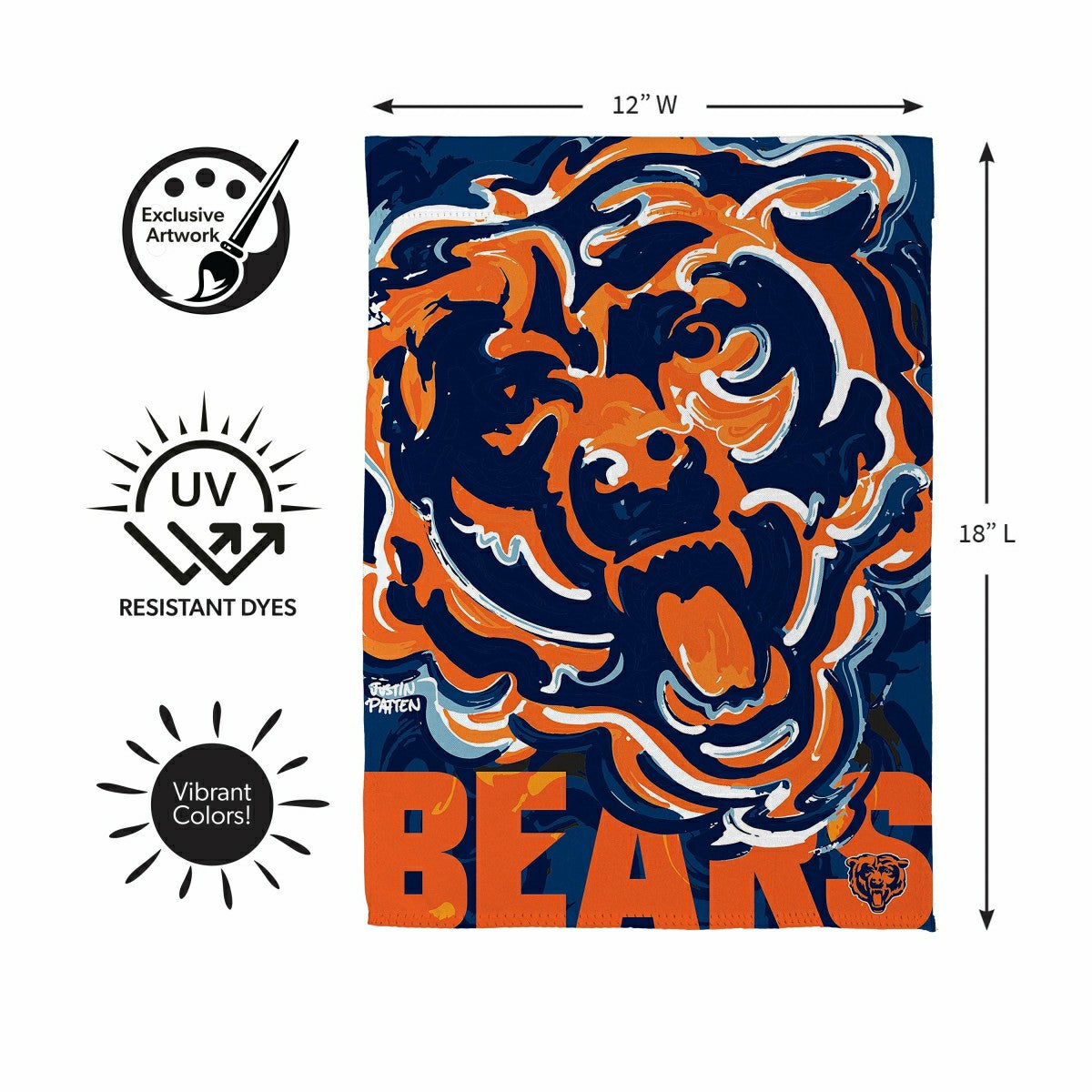 Chicago Bears Justin Patten Logo Suede Garden Flag - NFL