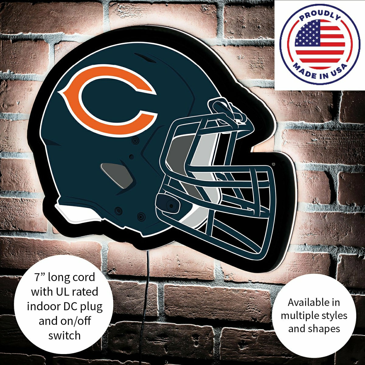 LED Wall Decor, Helmet, Chicago Bears - NFL Home