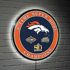 Denver Broncos 3X Superbowl Champions Football Round LED Wall Decor - NFL Home