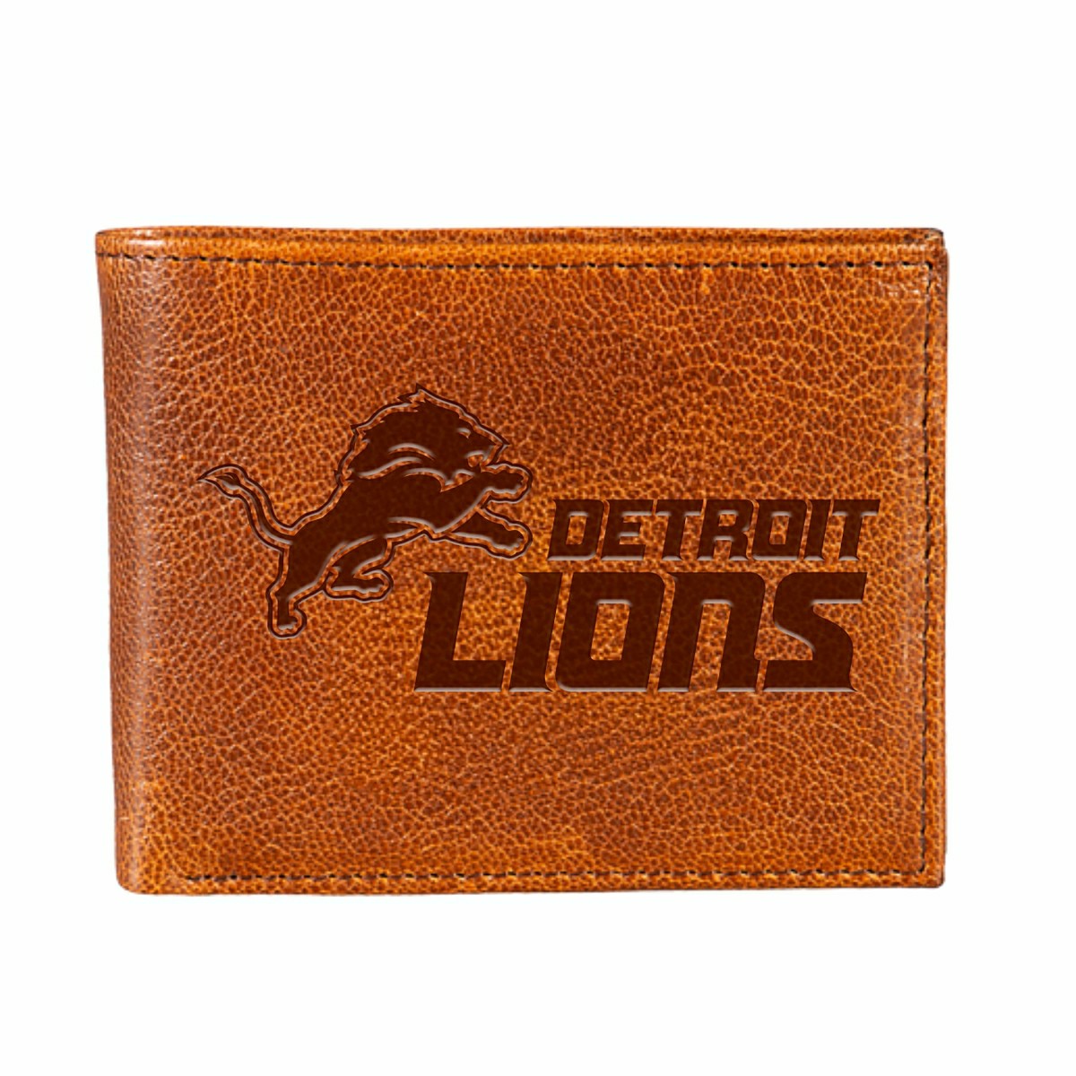 Detroit Lions, Embossed 100% Genuine Tumbled Leather Passcase Bi-Fold  - NFL Home