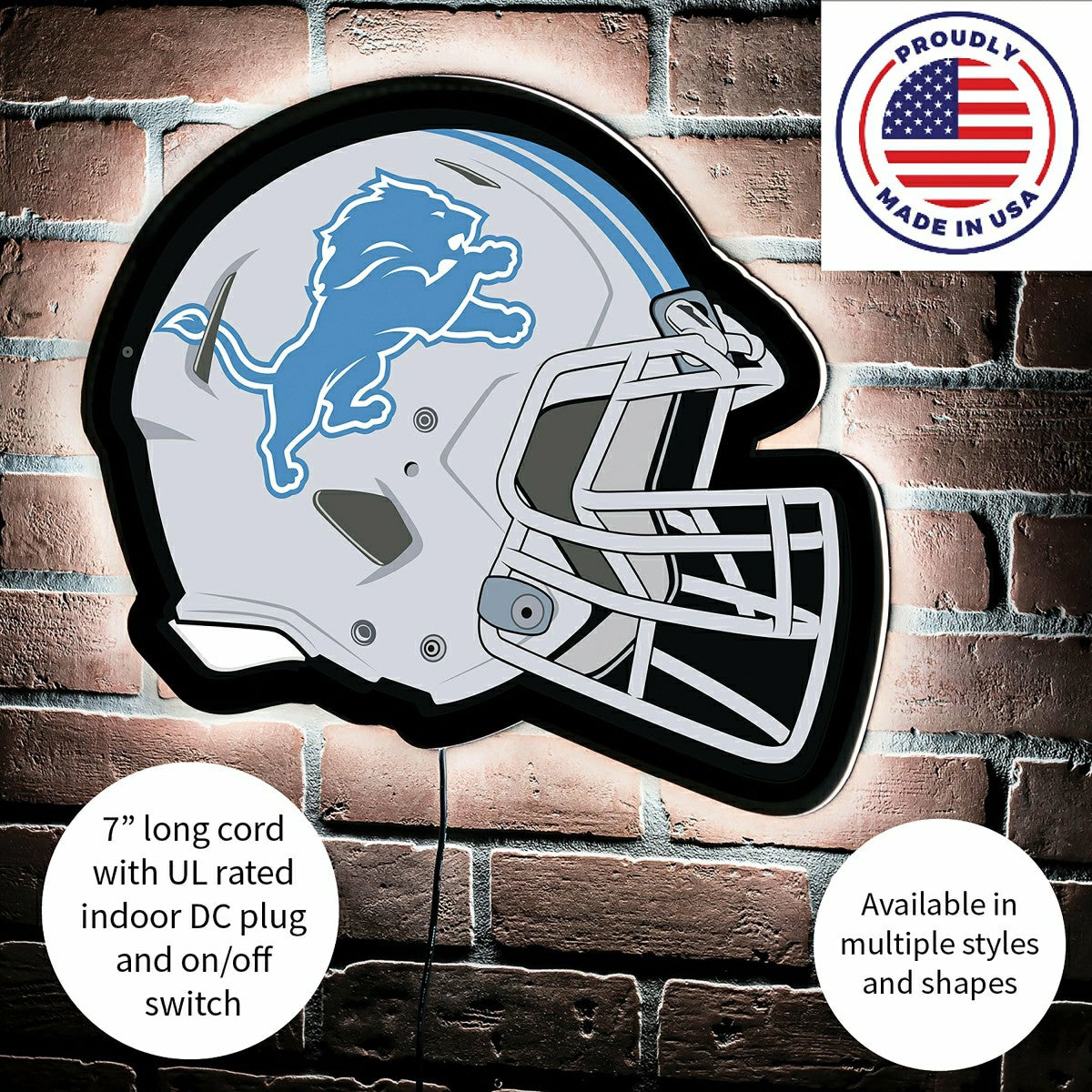 LED Wall Decor, Helmet, Detroit Lions - NFL Home