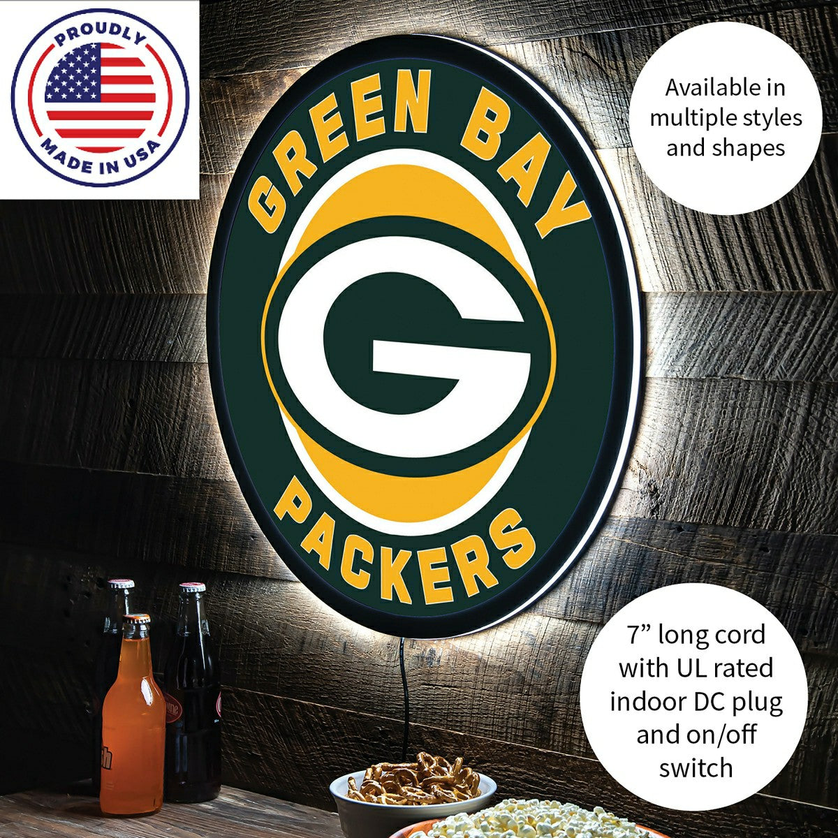 LED Wall Decor, Round, Green Bay Packers - NFL Home