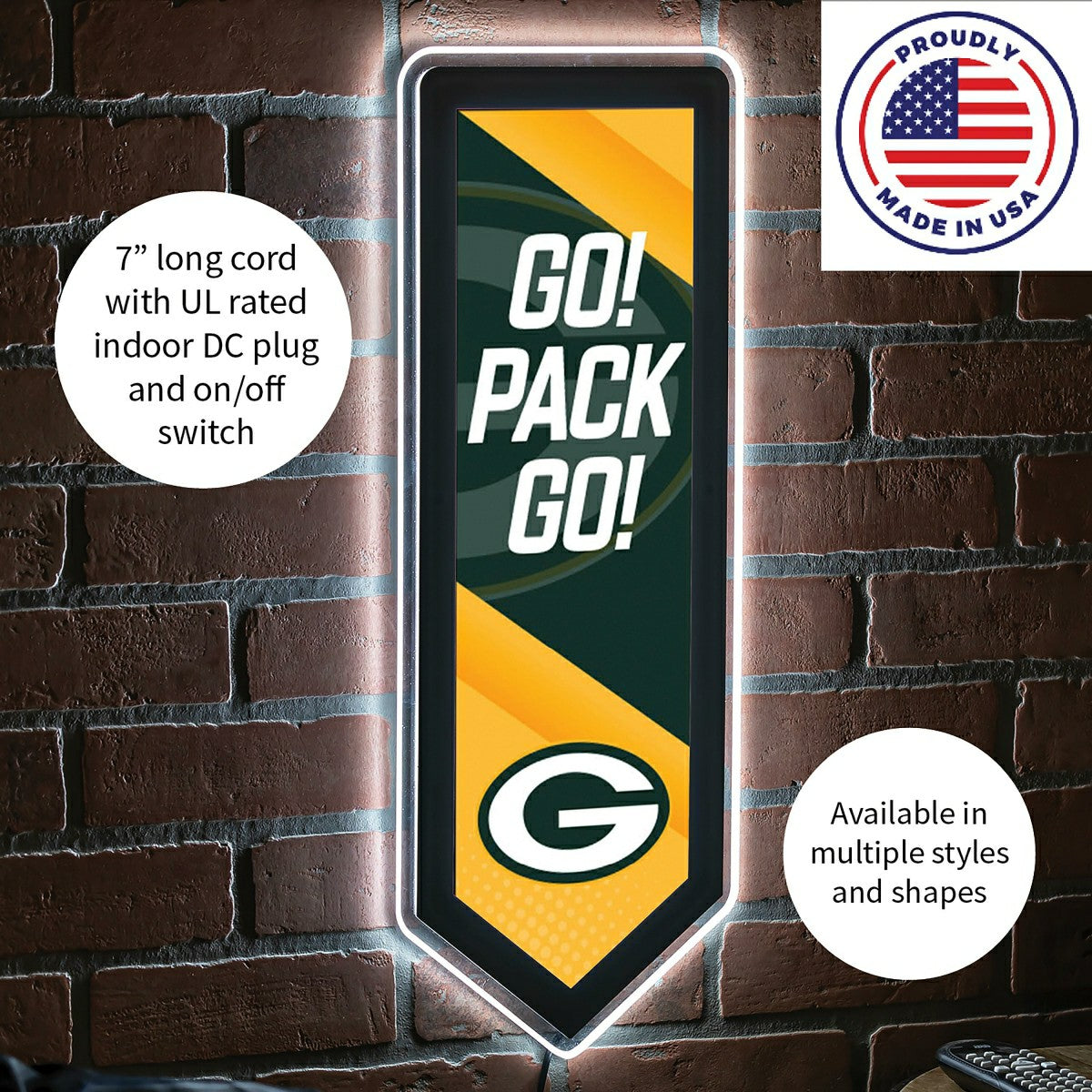 LED Wall Decor, Pennant, Green Bay Packers - NFL Home