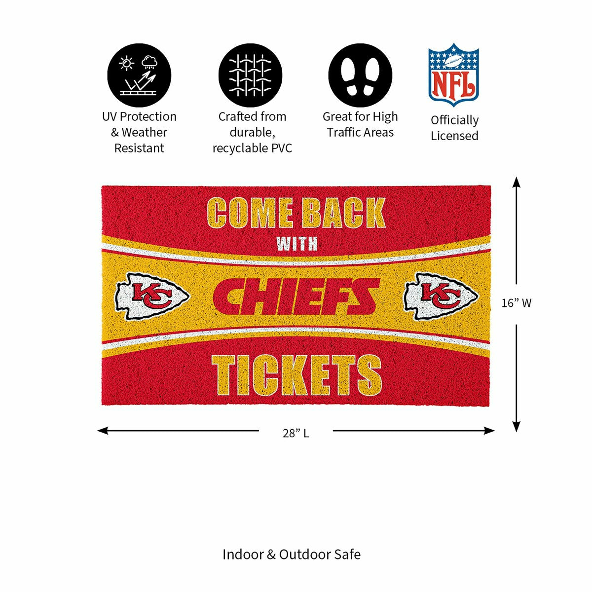 28" x 16" PVC Trapper Mat, Come Back with Tickets, Kansas City Chiefs - NFL