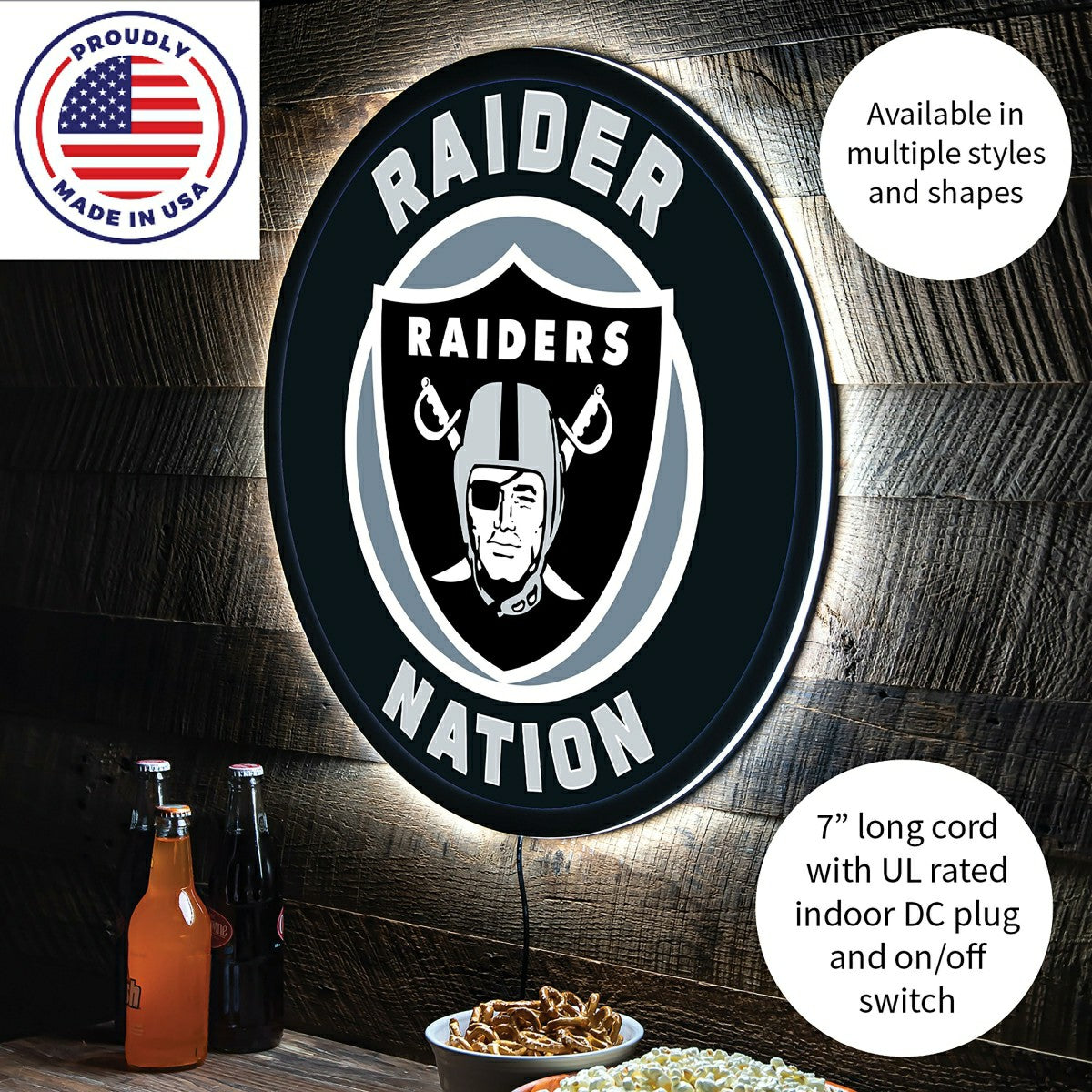 LED Wall Decor, Round, Las Vegas Raiders - NFL Home