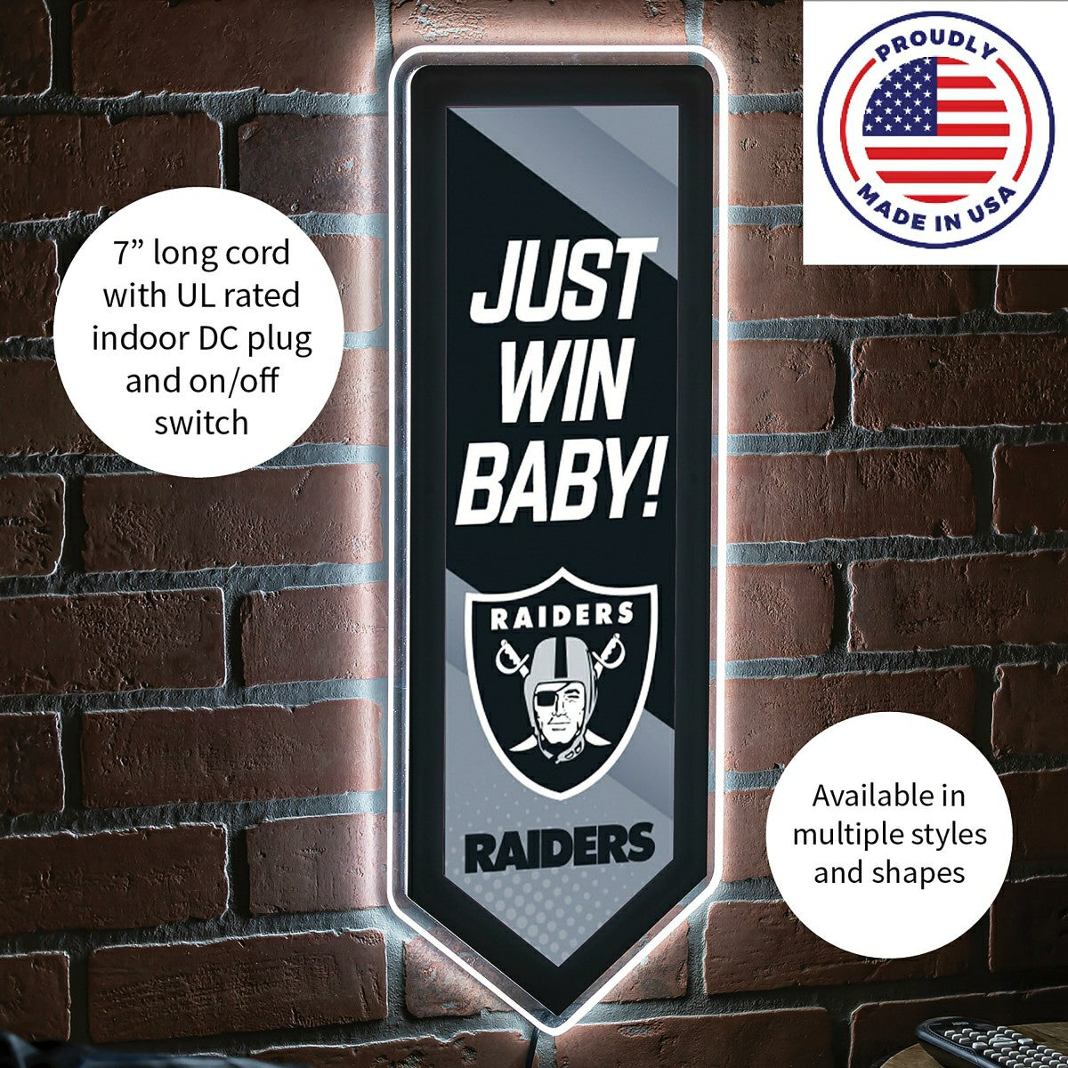 LED Wall Decor, Pennant, Las Vegas Raiders - NFL Home