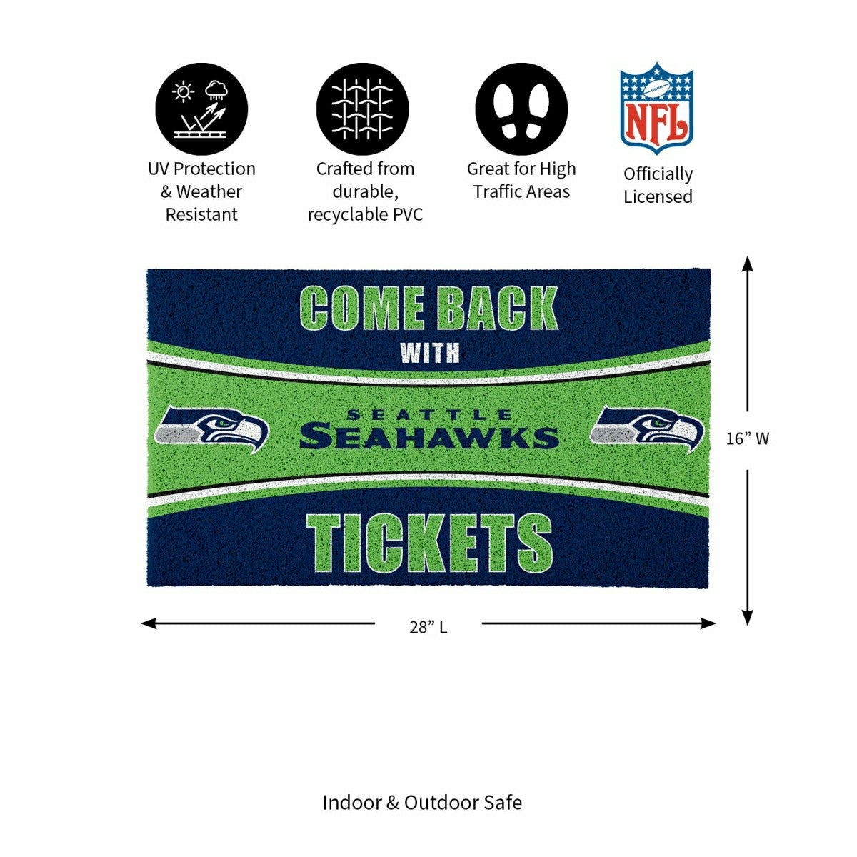 28" x 16" PVC Trapper Mat, Come Back with Tickets, Seattle Seahawks - NFL