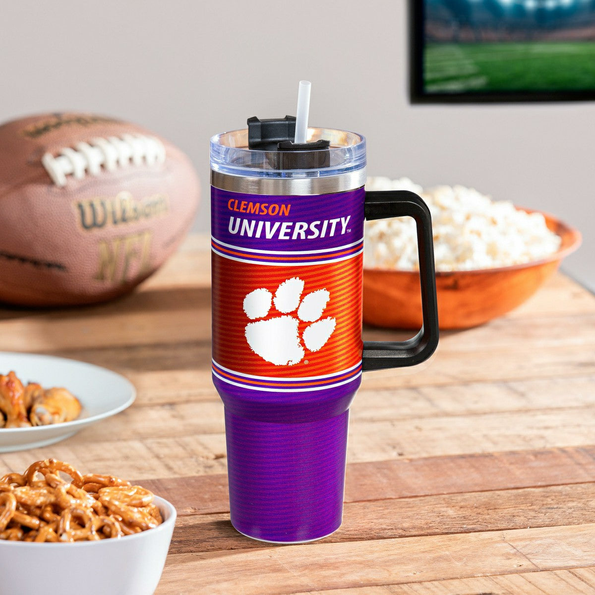 40oz Stainless Steel Canyon Cup w/ Straw, Clemson University - Home Collegiate