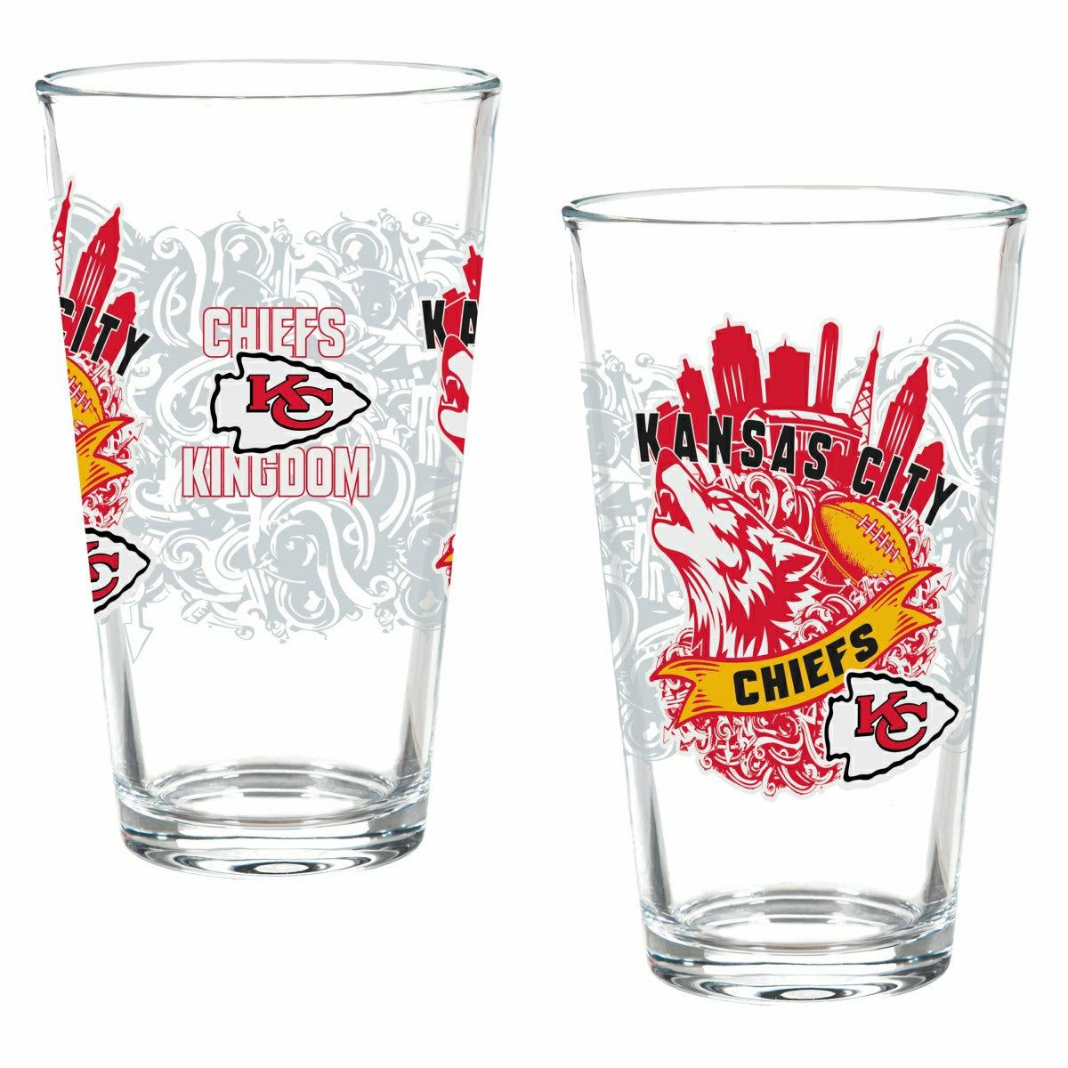 Kansas City Chiefs 16oz Glass pint, Set of 2 - Home
