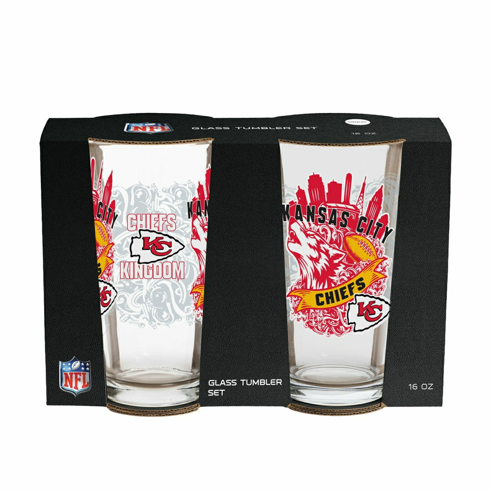 Kansas City Chiefs 16oz Glass pint, Set of 2 - Home