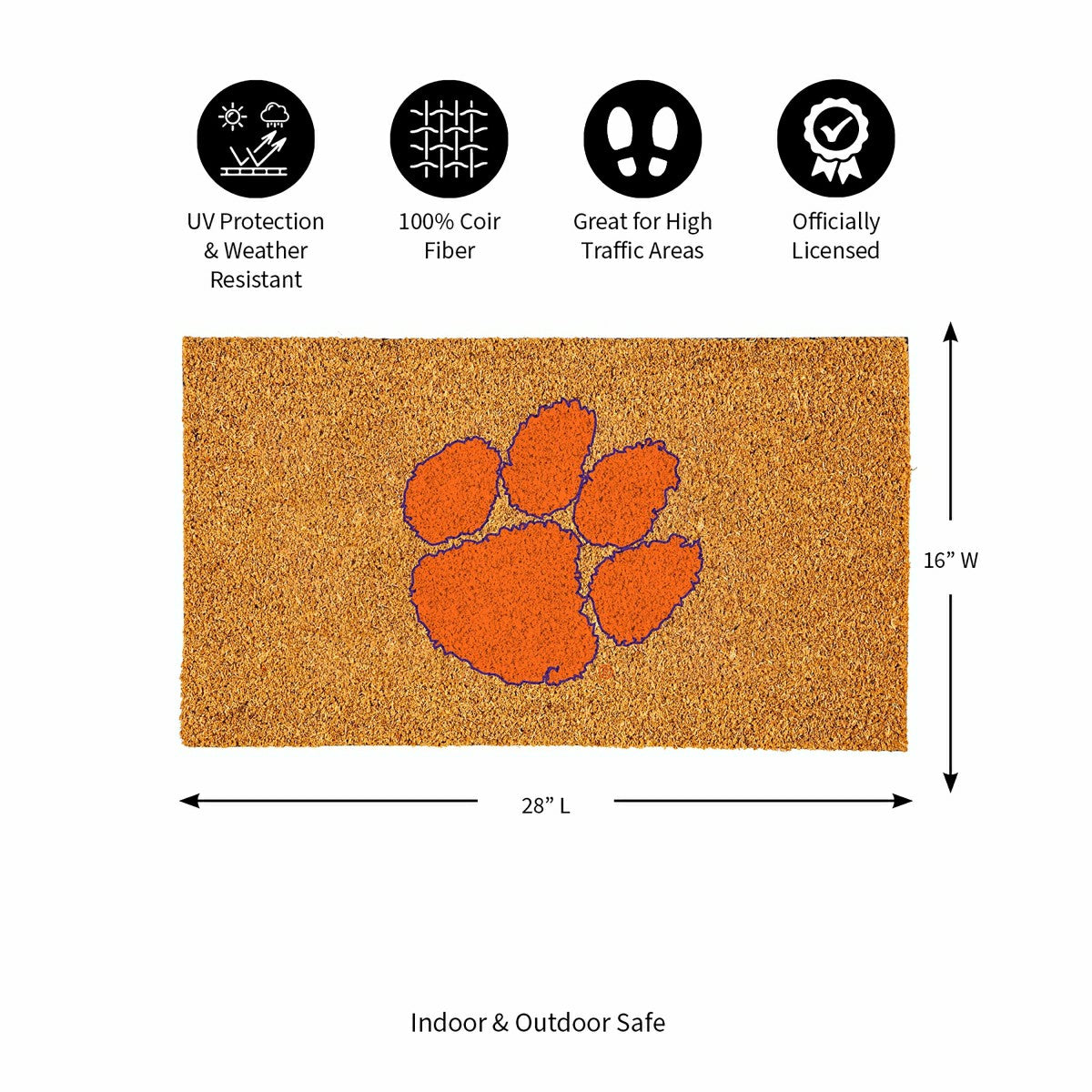 Coir Mat, 16"x28", Clemson University - Collegiate