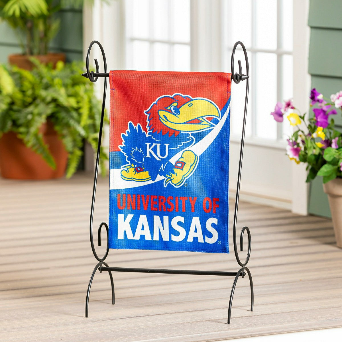 University of Kansas Burlap Flag GDN Size - Collegiate Home