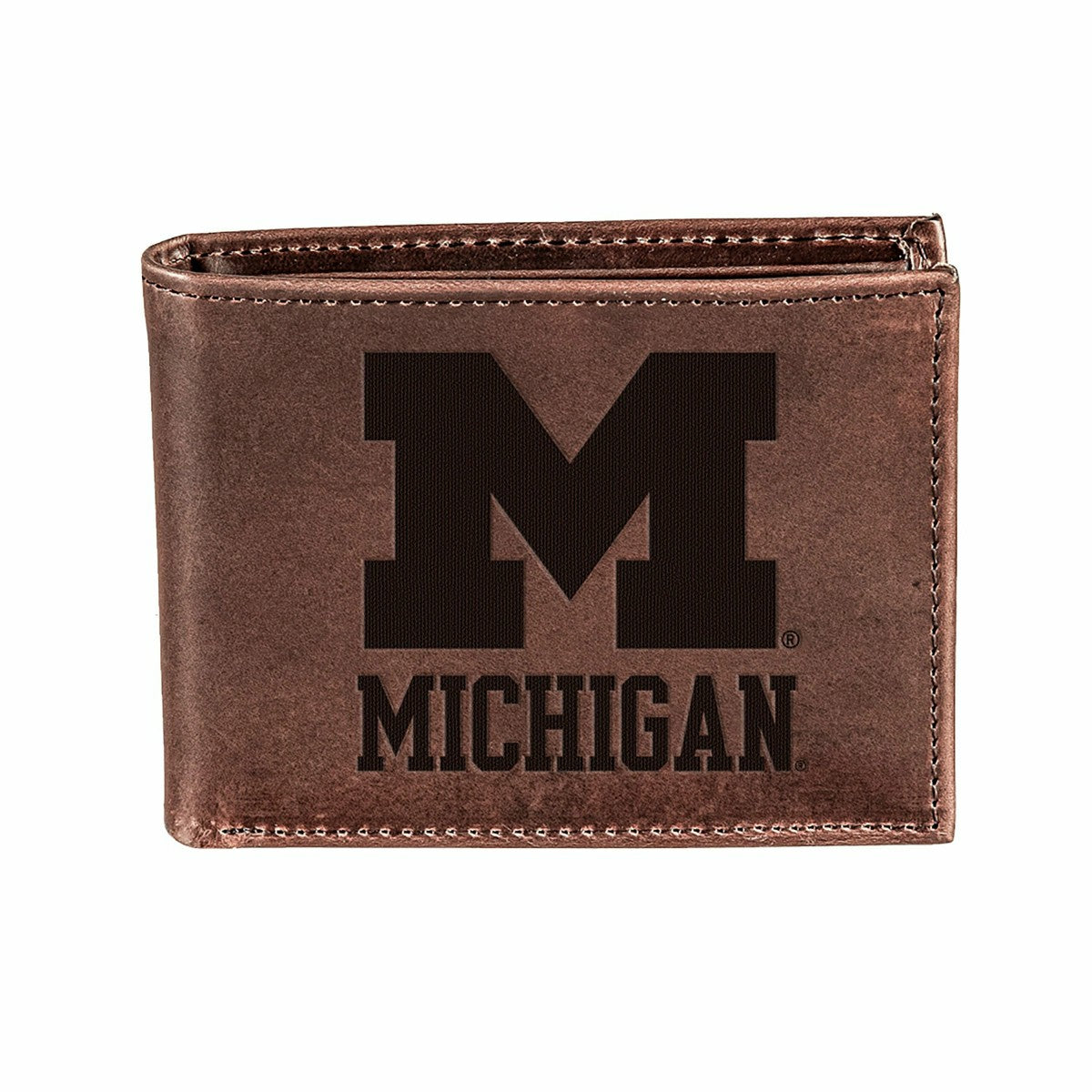 University of Michigan, Bi-Fold Wallet, Brown, CH, 100% Genuine Leathe - Collegiate Home