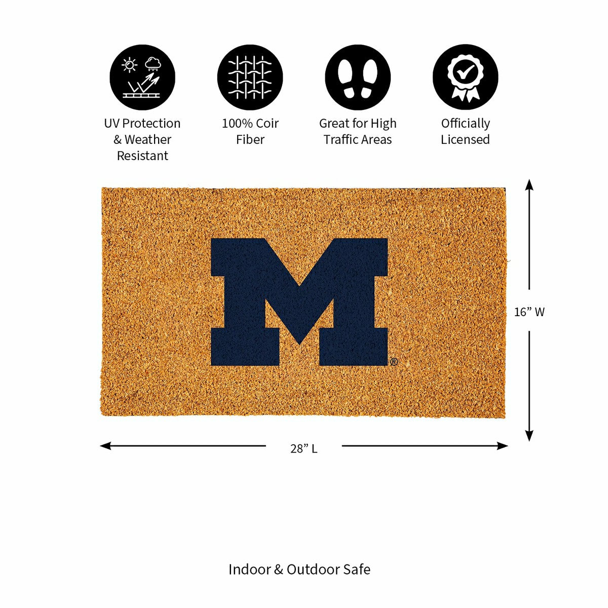 Coir Mat, 16"x28", University Of Michigan - Collegiate
