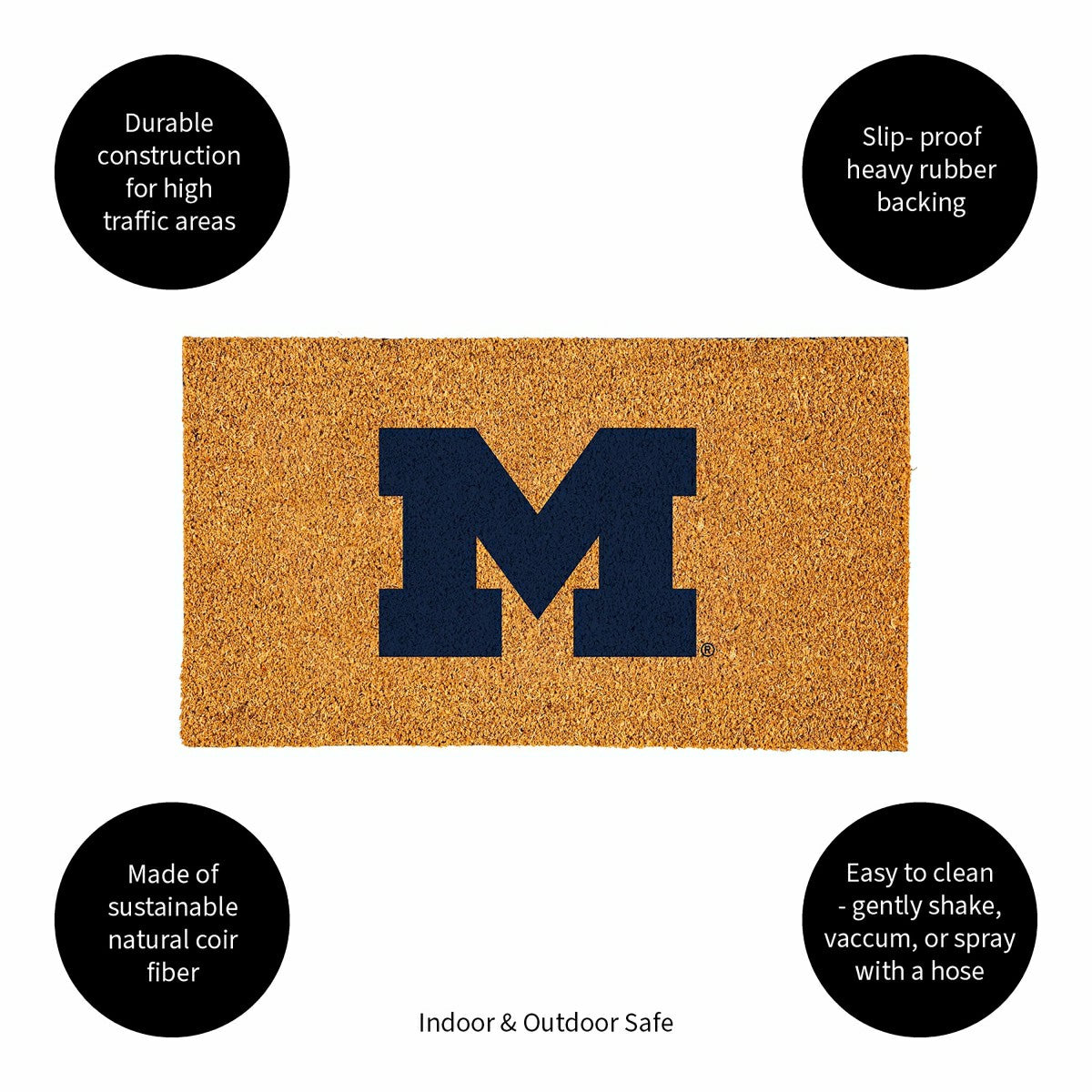 Coir Mat, 16"x28", University Of Michigan - Collegiate