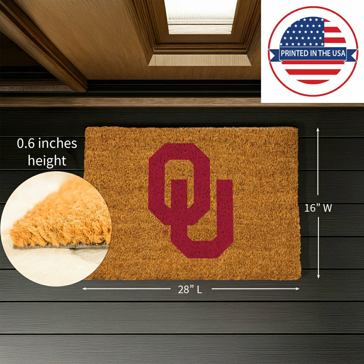 Coir Mat, 16"x28", University of Oklahoma - Collegiate