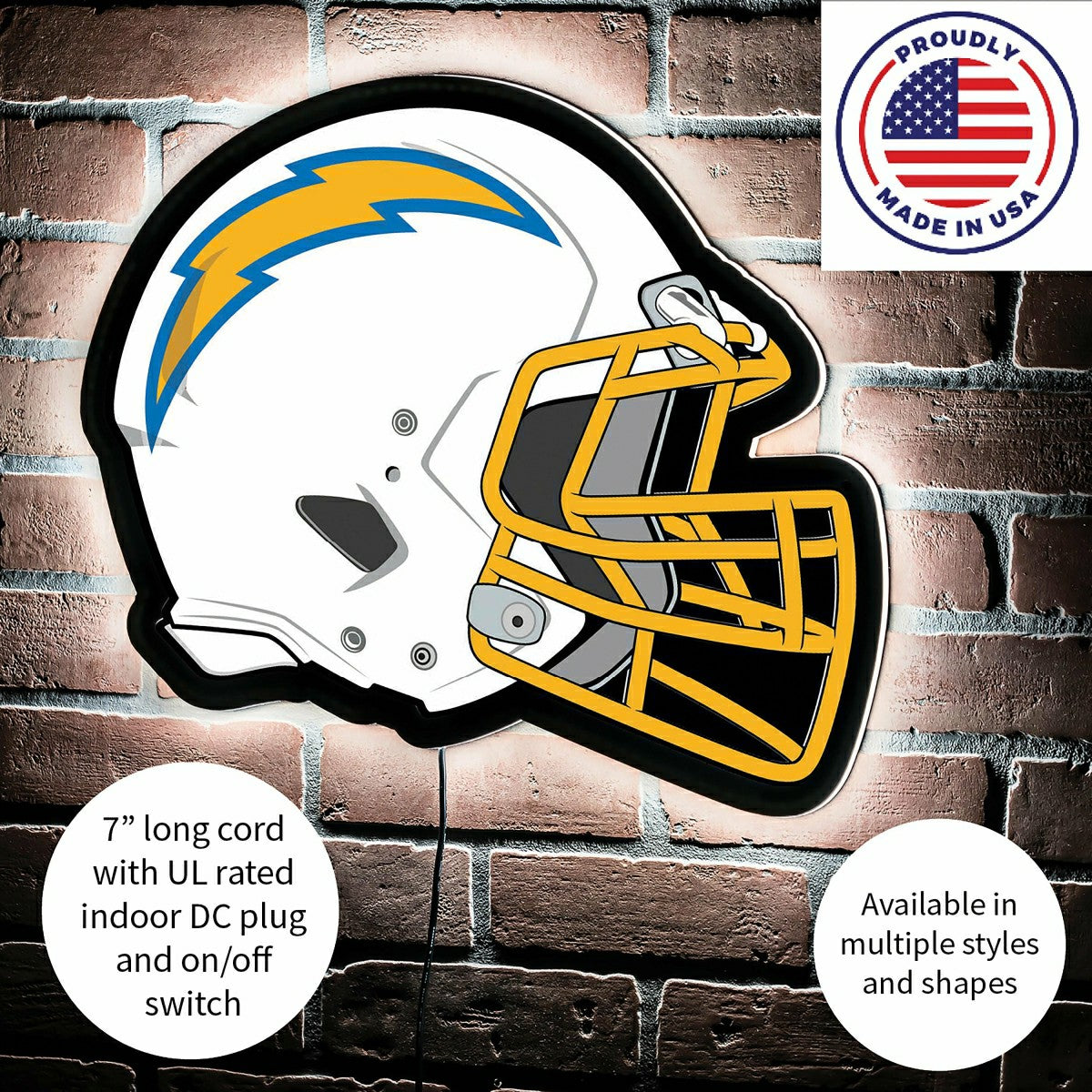 LED Wall Decor, Helmet, Los Angeles Chargers - Home