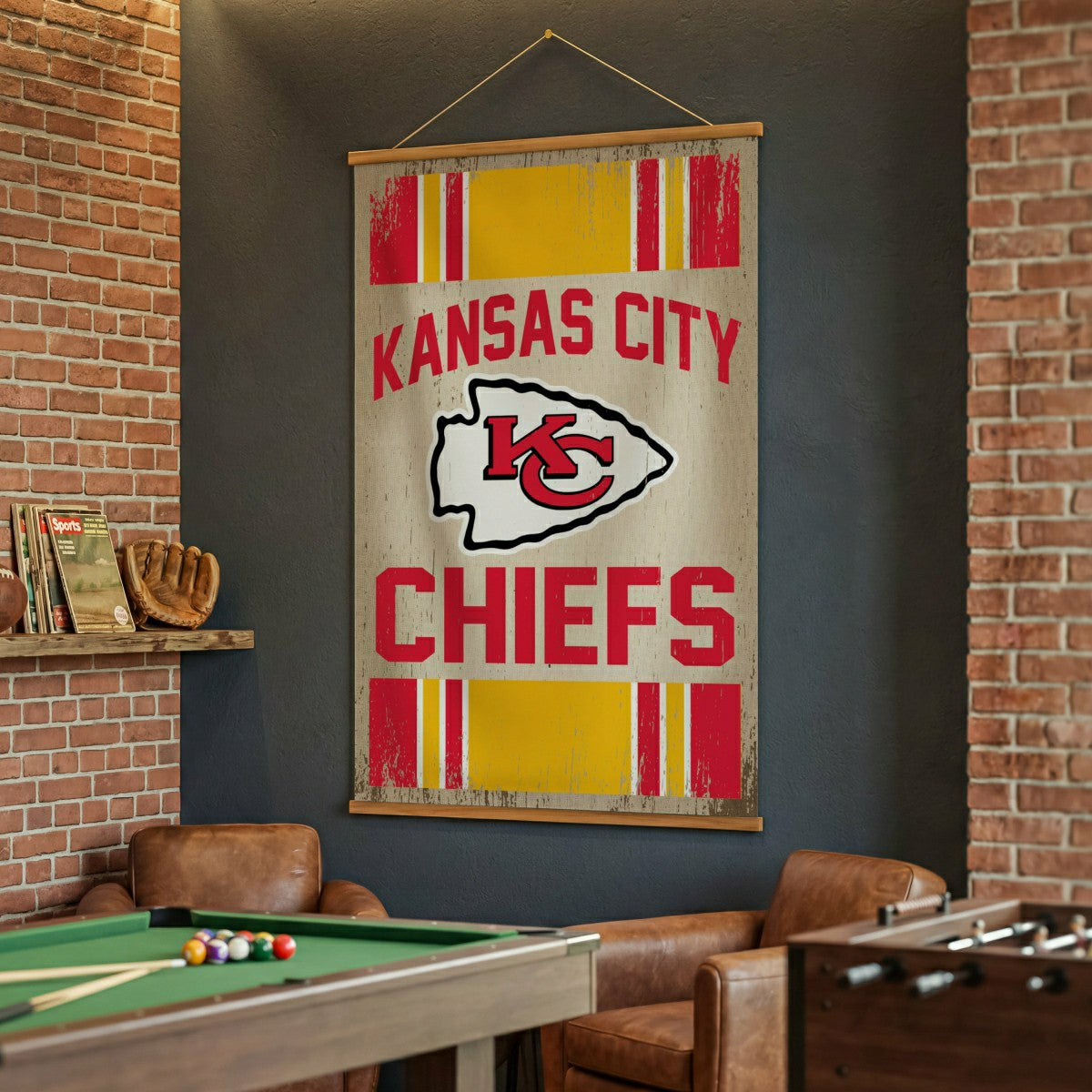Kansas City Chiefs, Canvas Wall Tapestry, Large, 54x36 - Home