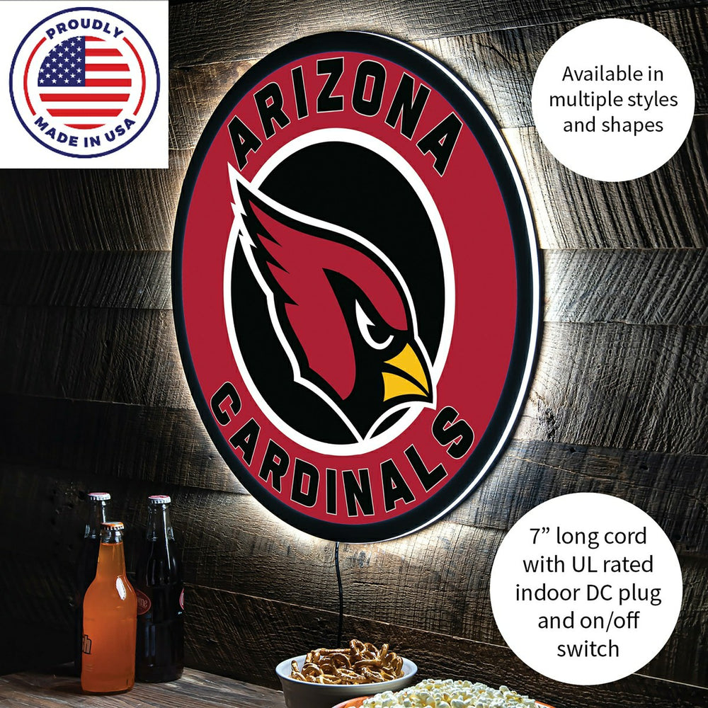 LED Wall Decor, Round, Arizona Cardinals - Home