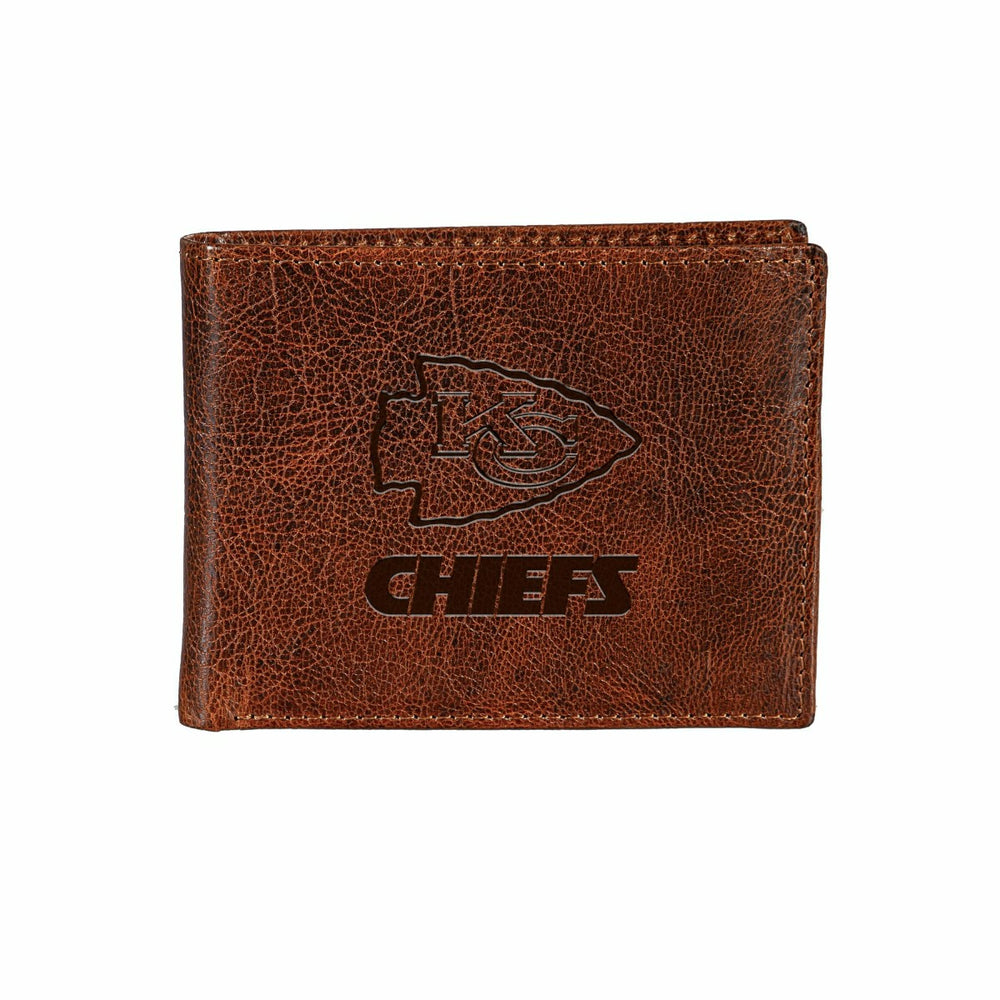 Kansas City Chiefs, Embossed 100% Genuine Tumbled Leather Passcase Bi- - Home