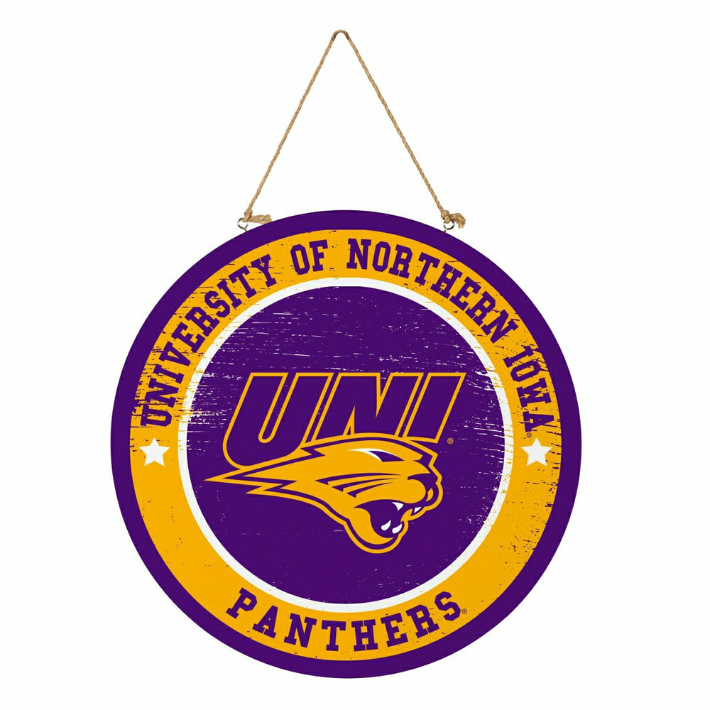 University of Northern Iowa Round Door Décor with Hanging Rope, 18x18 - Home