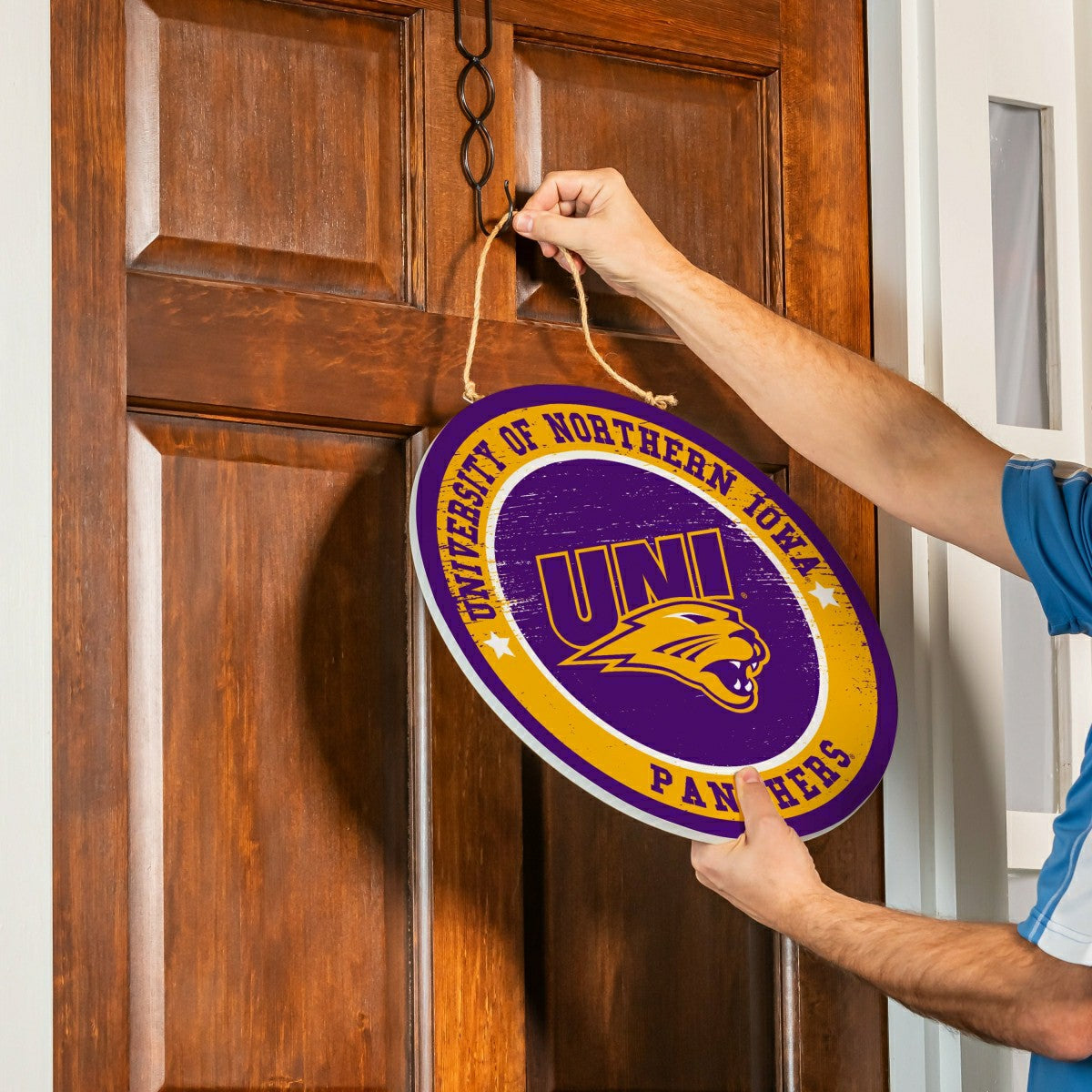 University of Northern Iowa Round Door Décor with Hanging Rope, 18x18 - Home