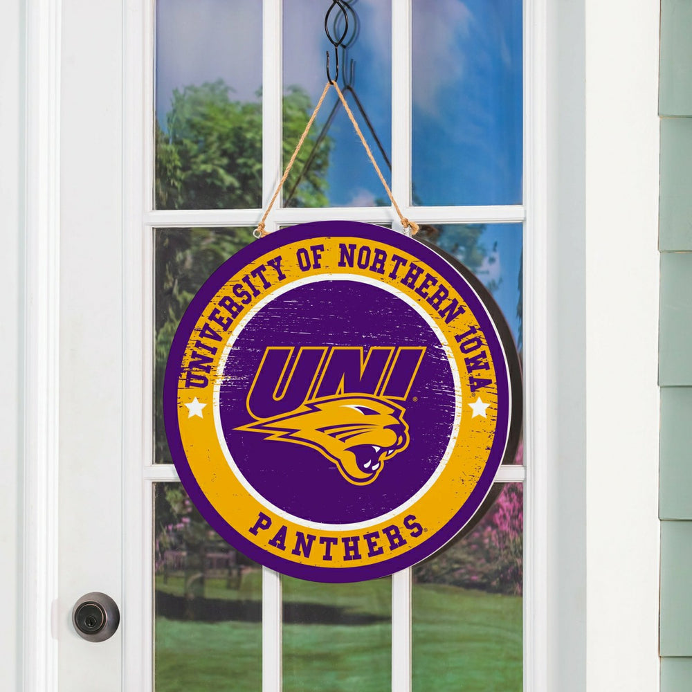 University of Northern Iowa Round Door Décor with Hanging Rope, 18x18 - Home