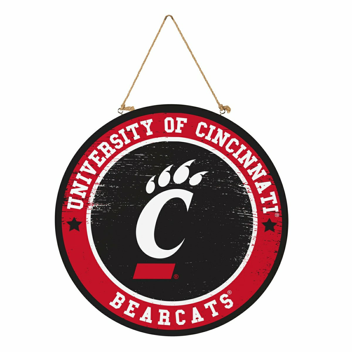 University of Cincinnati Round Door Décor with Hanging Rope, 18x18 - Home