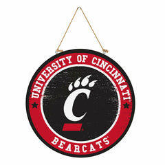 University of Cincinnati Round Door Décor with Hanging Rope, 18x18 - Home
