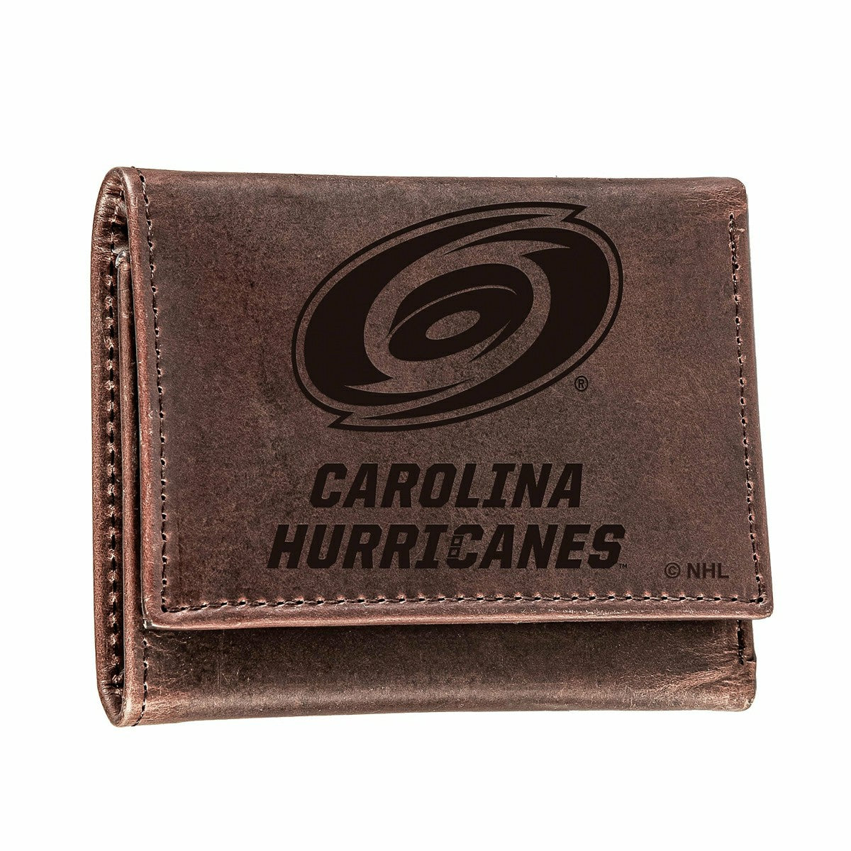 Carolina Hurricanes, Tri-Fold Wallet, Brown, CH, 100% Genuine Leather - Home