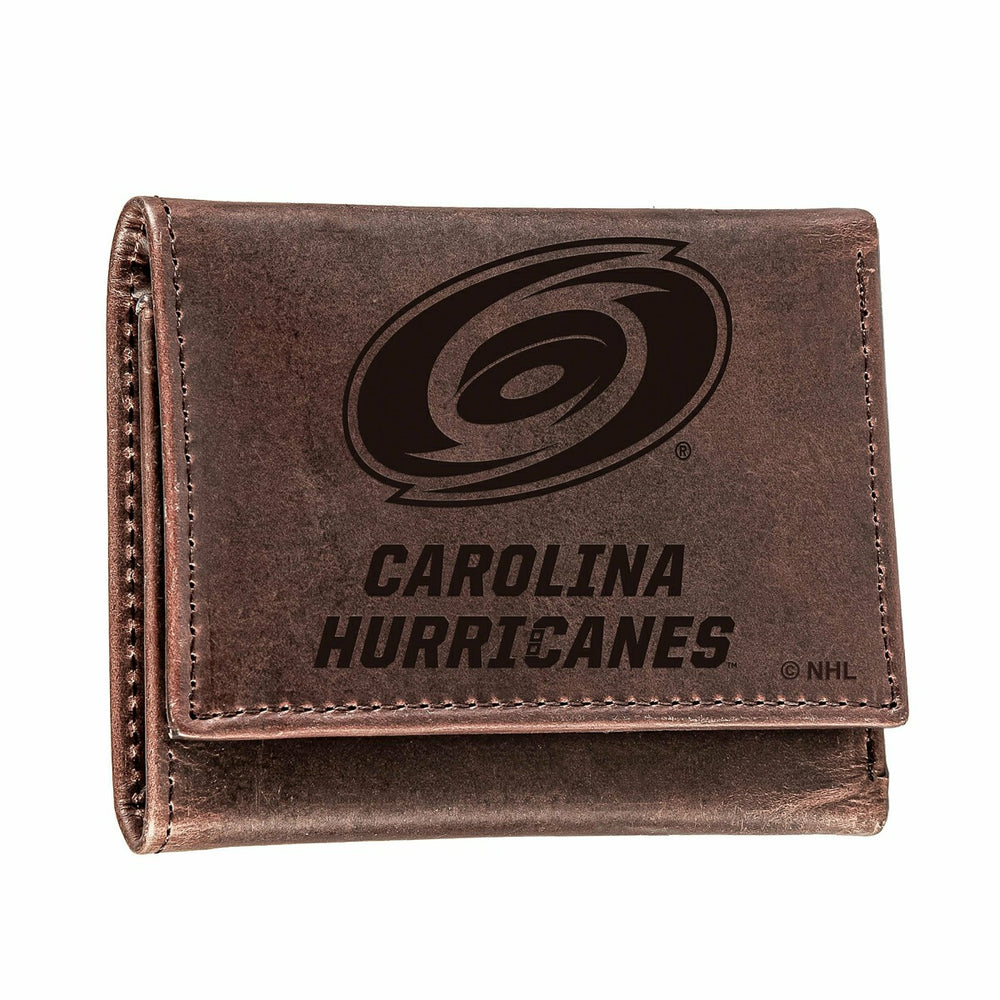 Carolina Hurricanes, Tri-Fold Wallet, Brown, CH, 100% Genuine Leather - Home