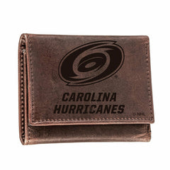 Carolina Hurricanes, Tri-Fold Wallet, Brown, CH, 100% Genuine Leather - Home