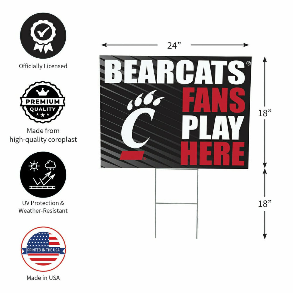 University of Cincinnati Coroplast Yard Sign "Fans Play Here" - Home