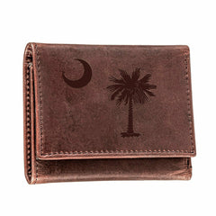Tri-Fold Wallet, Brown, CH, 100% Genuine Leather, South Carolina State - Home