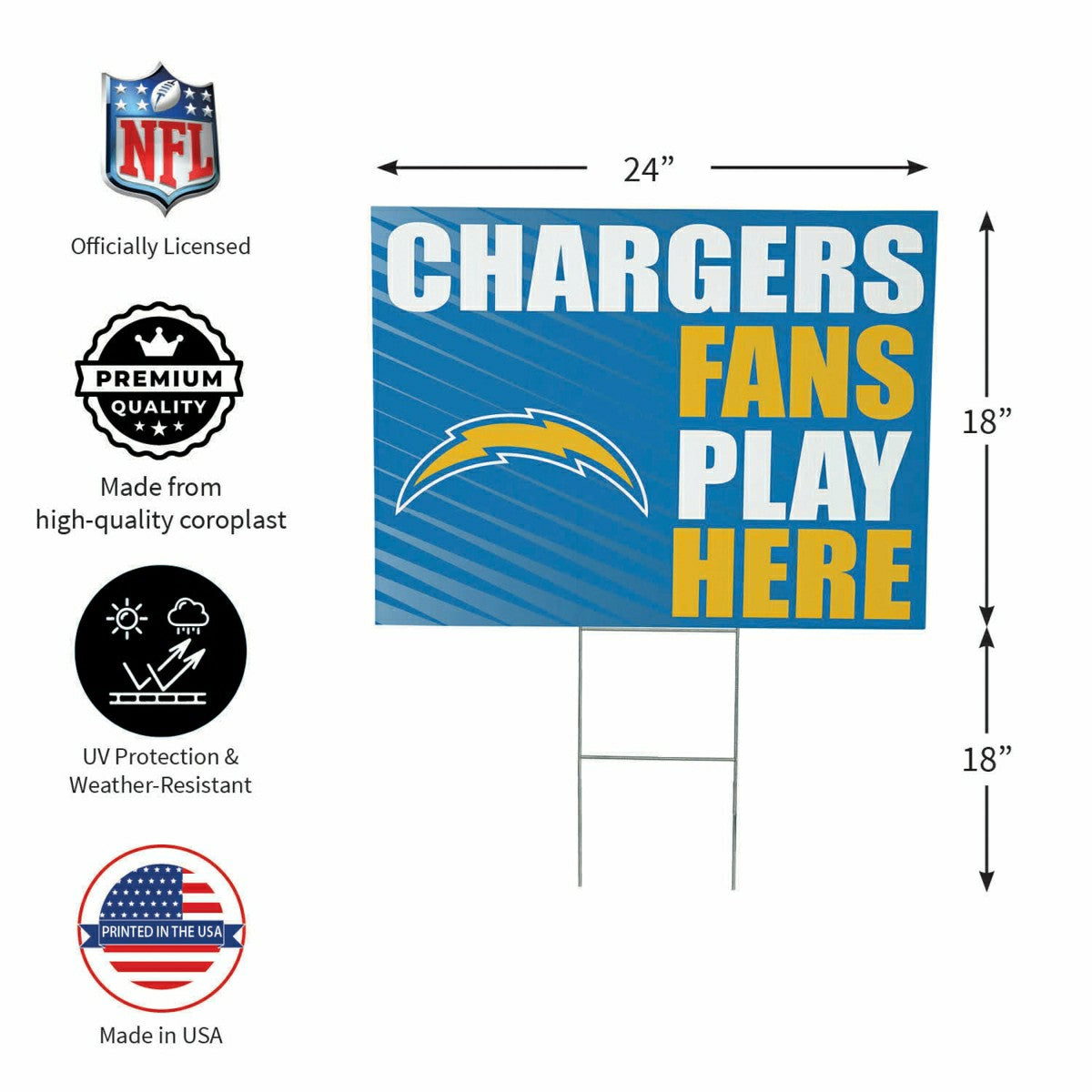 Los Angeles Chargers Coroplast Yard Sign "Fans Play Here" - Home