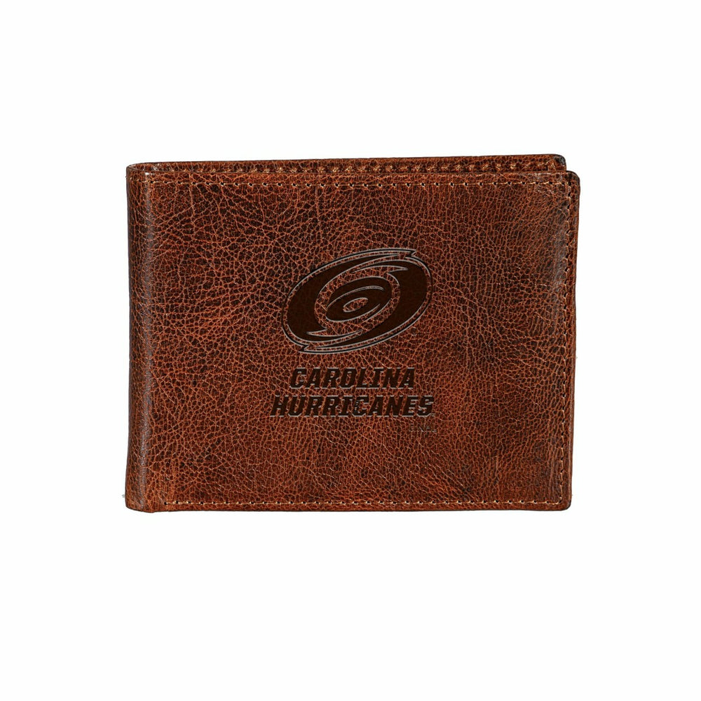 Carolina Hurricanes, Embossed 100% Genuine Tumbled Leather Passcase Bi - Home