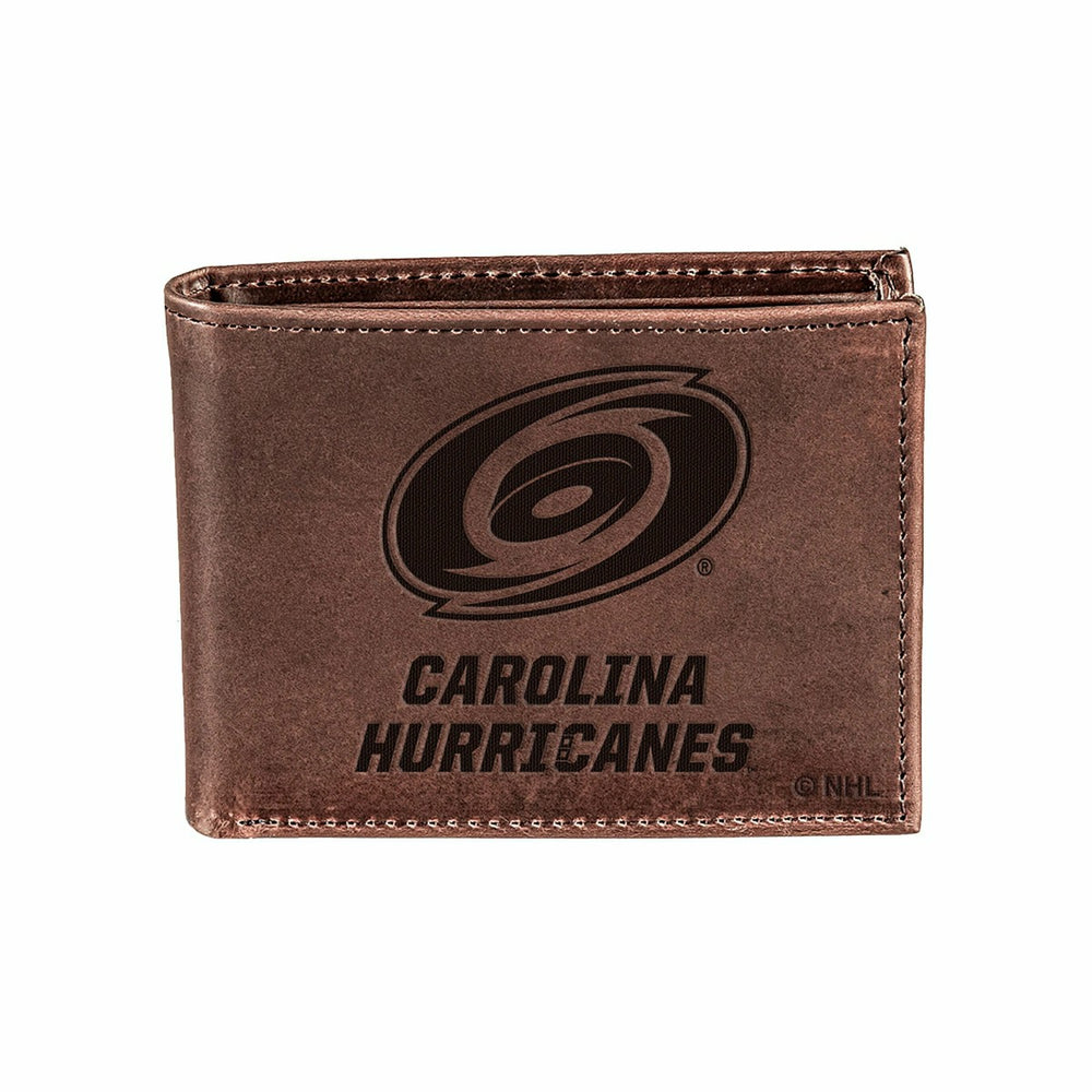 Carolina Hurricanes, Bi-Fold Wallet, Brown, CH, 100% Genuine Leather - Home